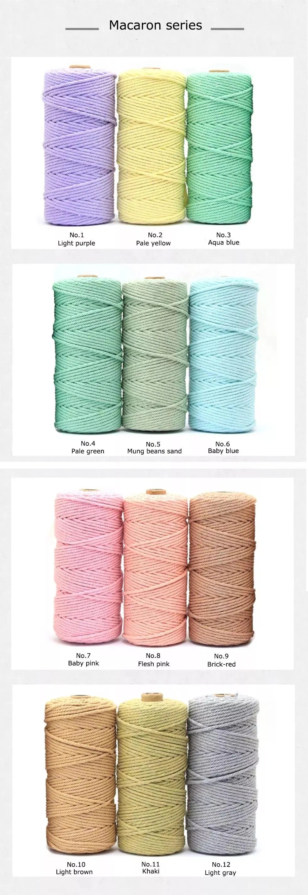 Set 10 pieces 6mm 100% cotton threads; 35 diferents colors