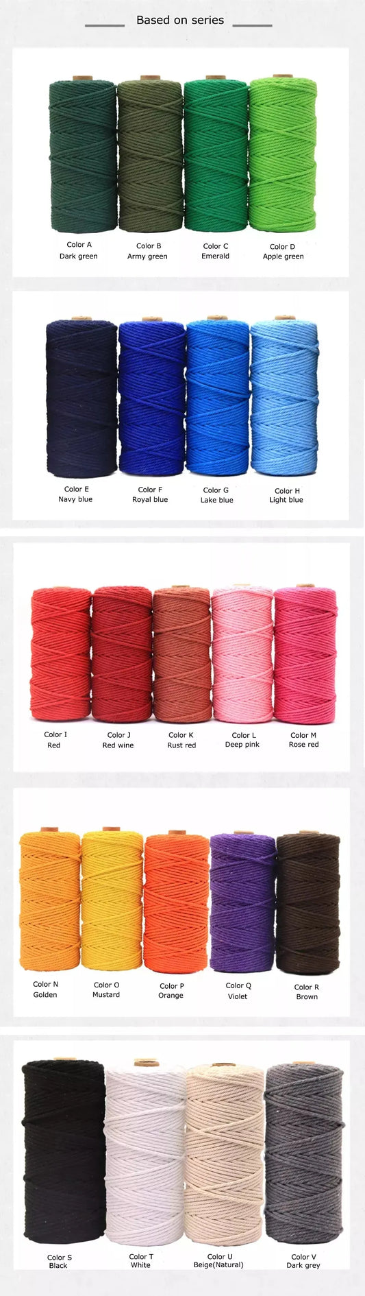 Set 10 pieces 6mm 100% cotton threads; 35 diferents colors